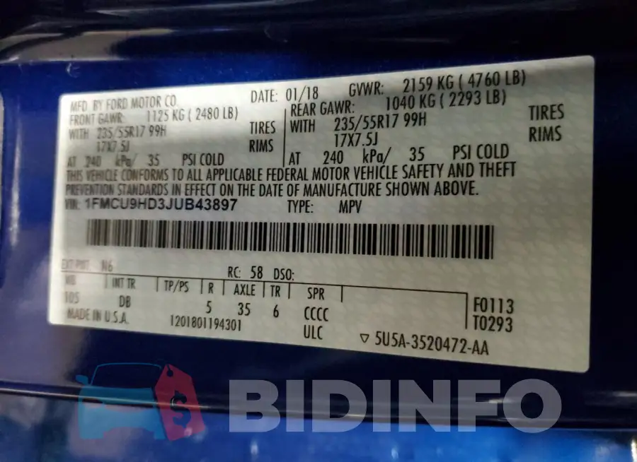 1FMCU9HD3JUB43897 Photo# 12