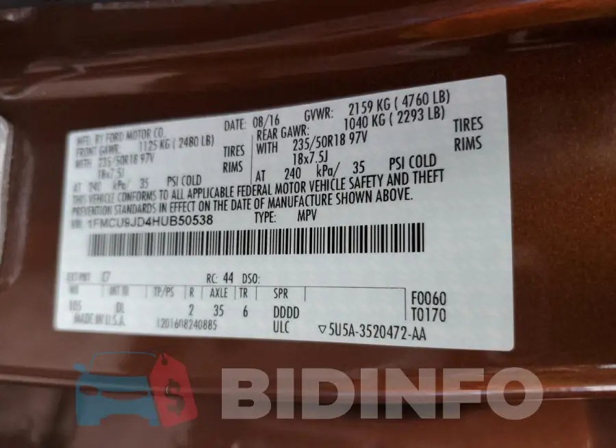 1FMCU9JD4HUB50538 Photo# 12