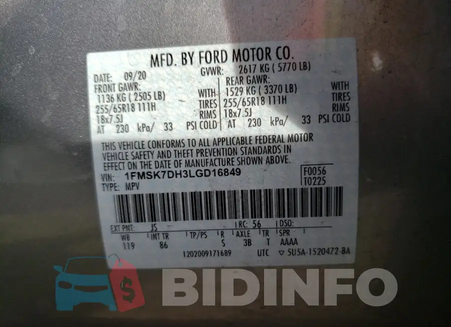 1FMSK7DH3LGD16849 Photo# 12
