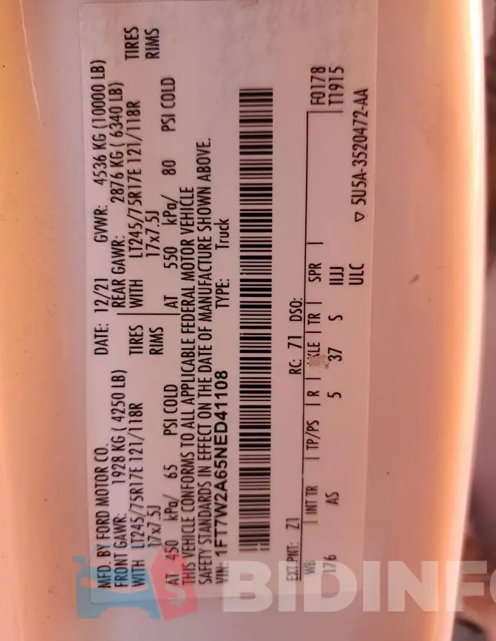 1FT7W2A65NED41108 Photo# 12