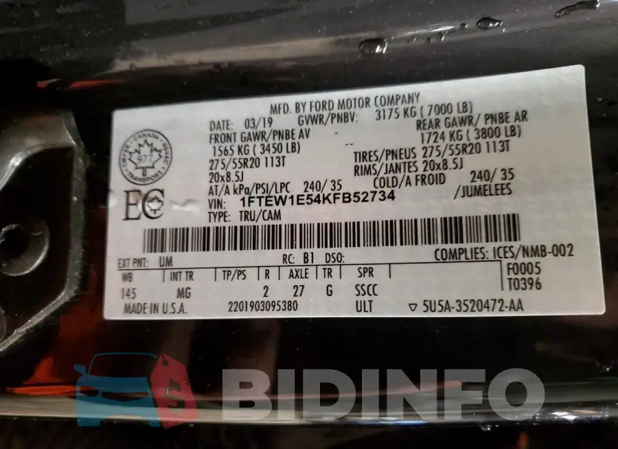 1FTEW1E54KFB52734 Photo# 12