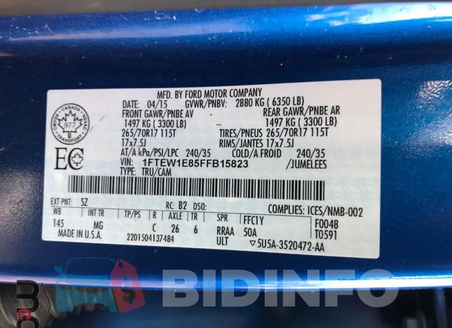 1FTEW1E85FFB15823 Photo# 9