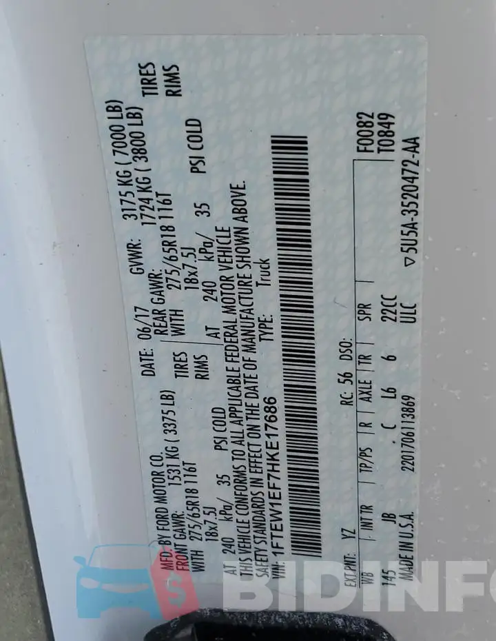 1FTEW1EF7HKE17686 Photo# 12
