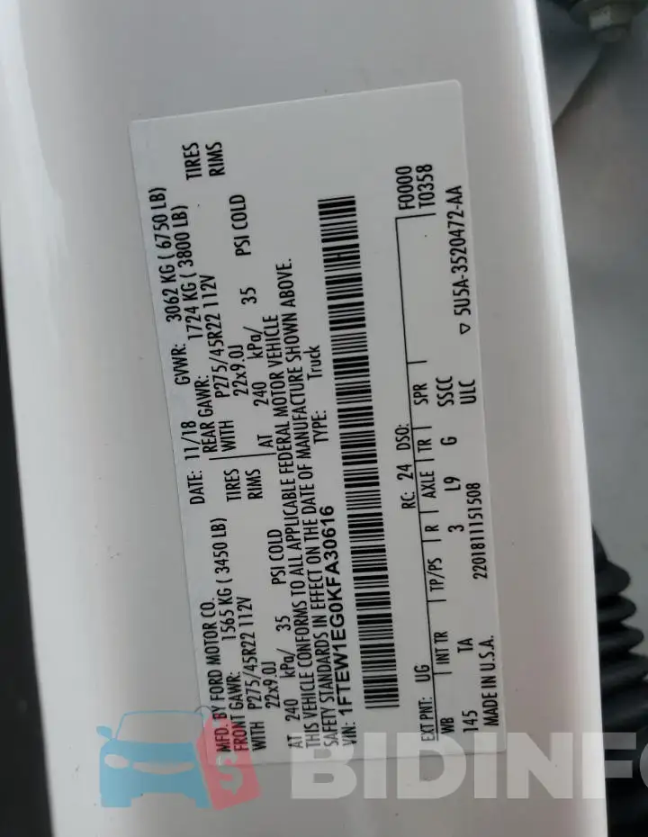 1FTEW1EG0KFA30616 Photo# 12
