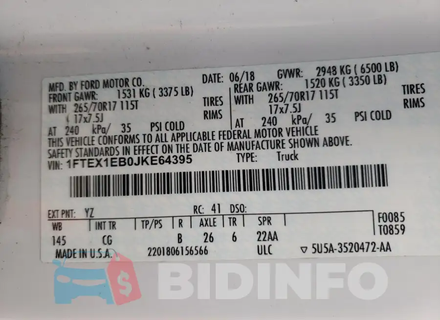 1FTEX1EB0JKE64395 Photo# 12