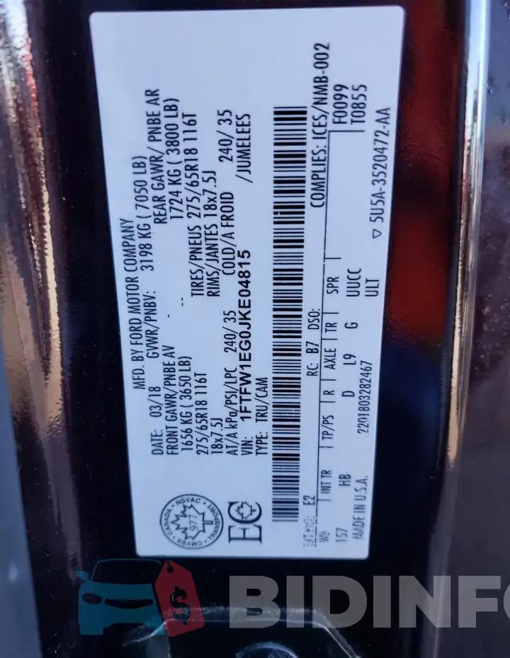 1FTFW1EG0JKE04815 Photo# 12