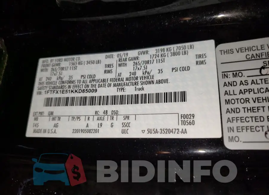 1FTFX1E51KKD85009 Photo# 12