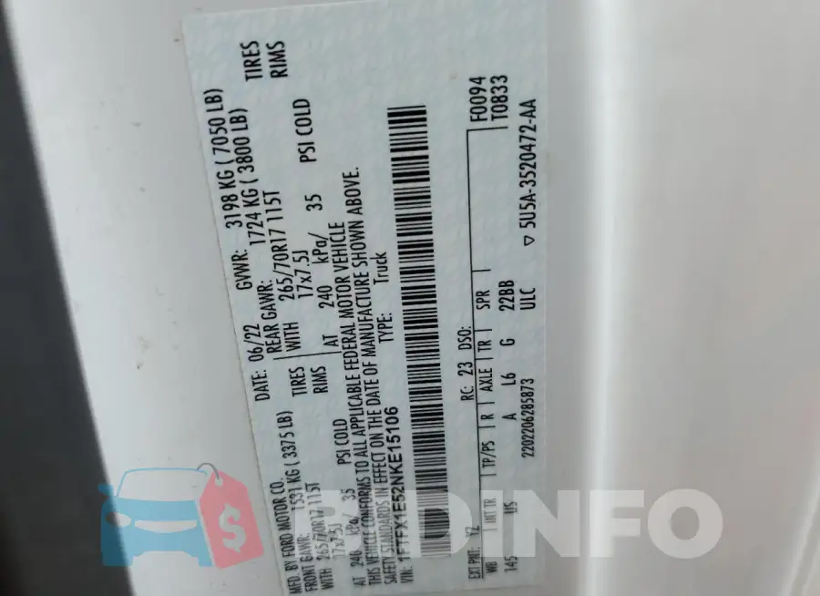 1FTFX1E52NKE15106 Photo# 12