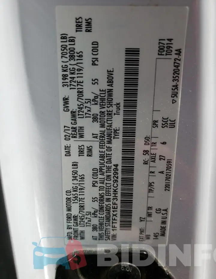 1FTFX1EF3HKC92994 Photo# 12