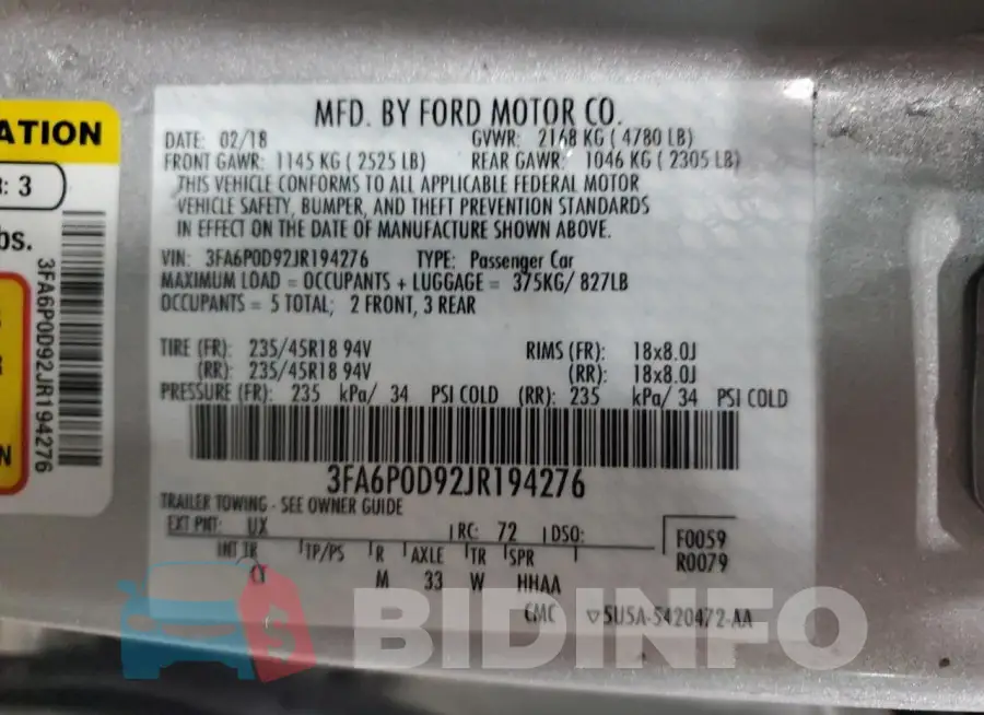 3FA6P0D92JR194276 Photo# 13