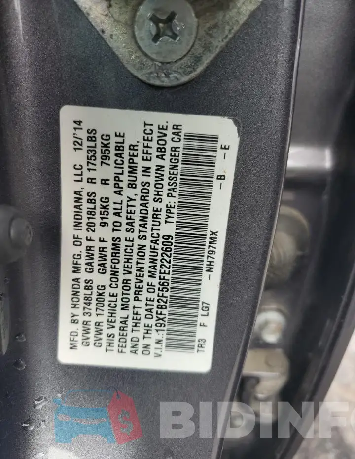 19XFB2F56FE222609 Photo# 12
