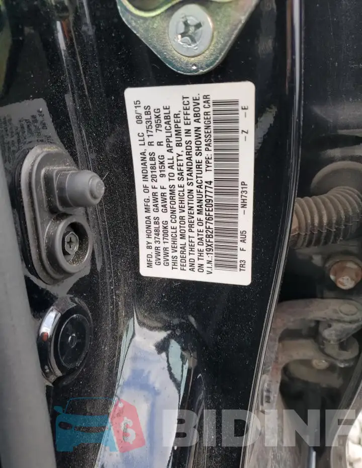 19XFB2F76FE097774 Photo# 13