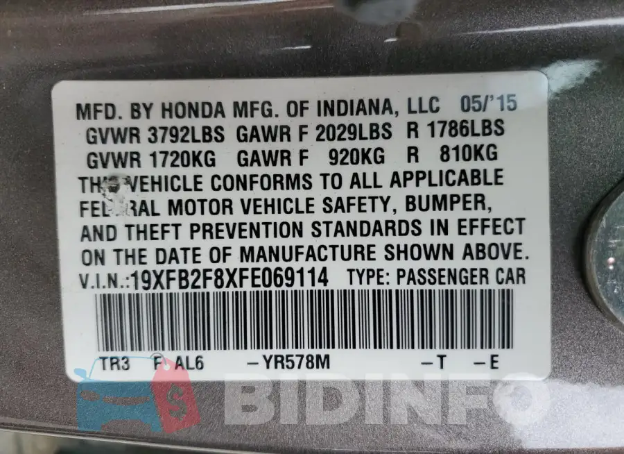 19XFB2F8XFE069114 Photo# 13