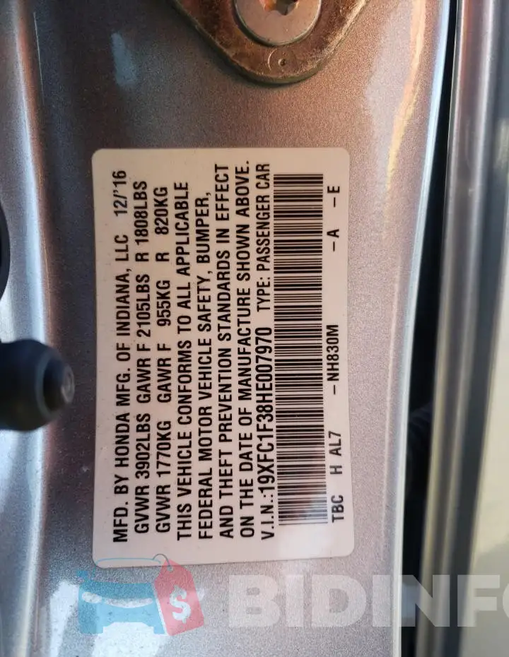 19XFC1F38HE007970 Photo# 12