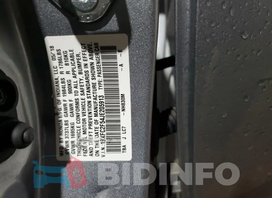 19XFC2F54JE205913 Photo# 12