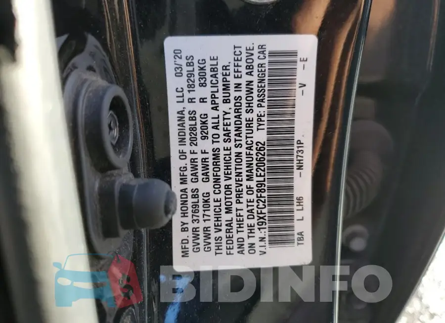 19XFC2F89LE206262 Photo# 13