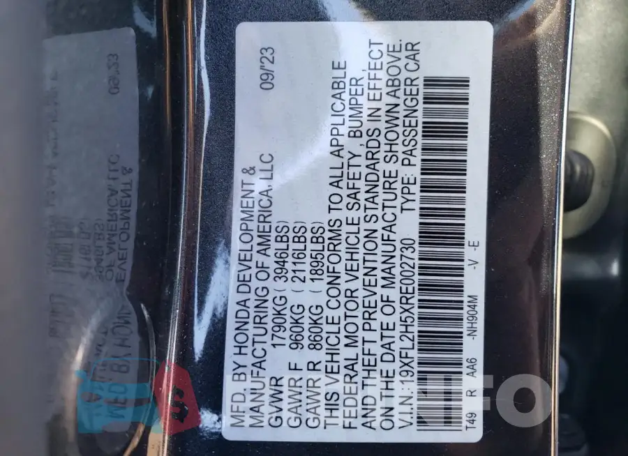 19XFL2H5XRE002730 Photo# 12