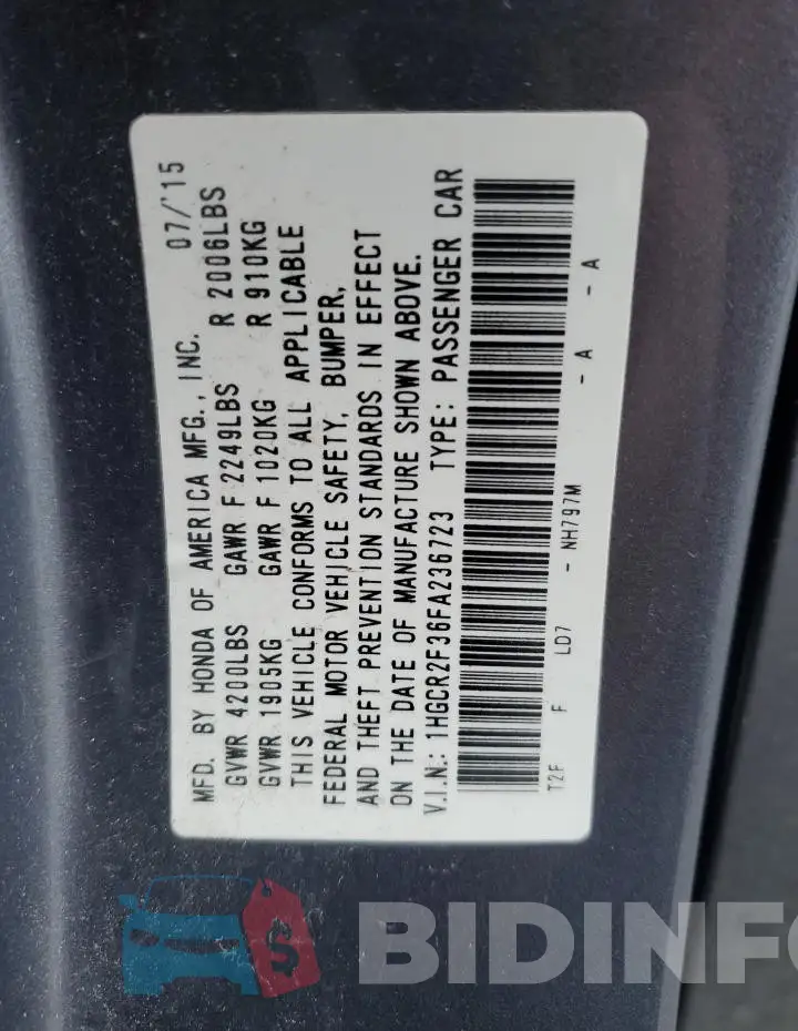 1HGCR2F36FA236723 Photo# 13