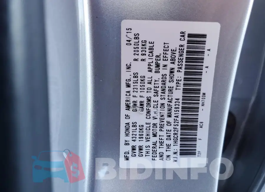 1HGCR2F52FA159334 Photo# 12