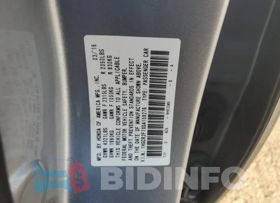 1HGCR2F7XGA159276 Photo# 12