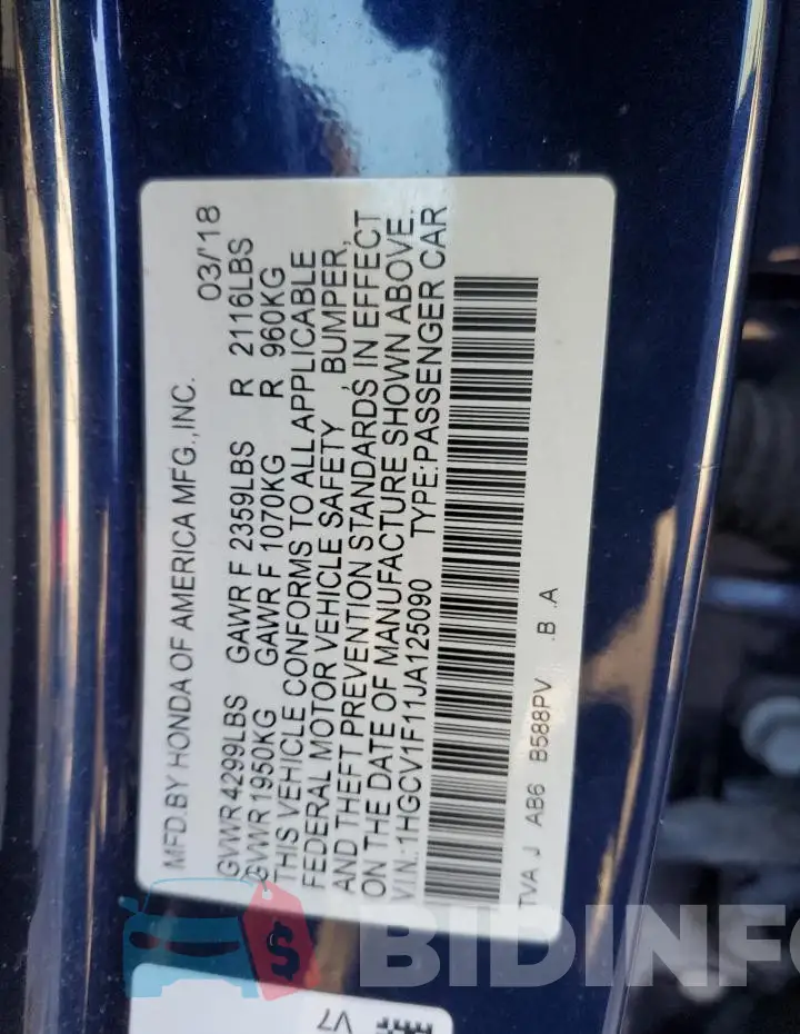 1HGCV1F11JA125090 Photo# 12
