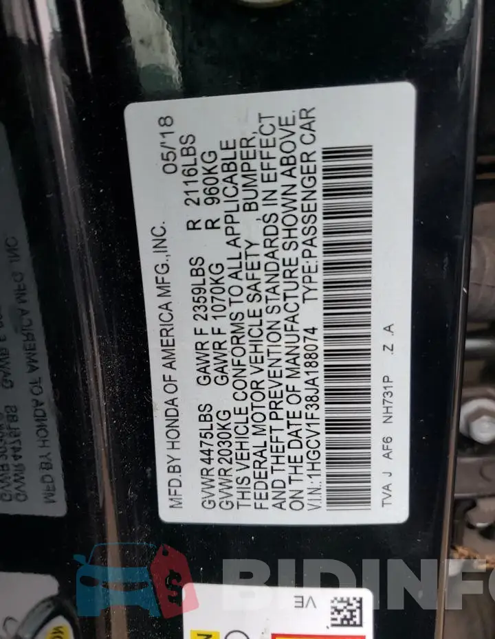 1HGCV1F38JA188074 Photo# 12