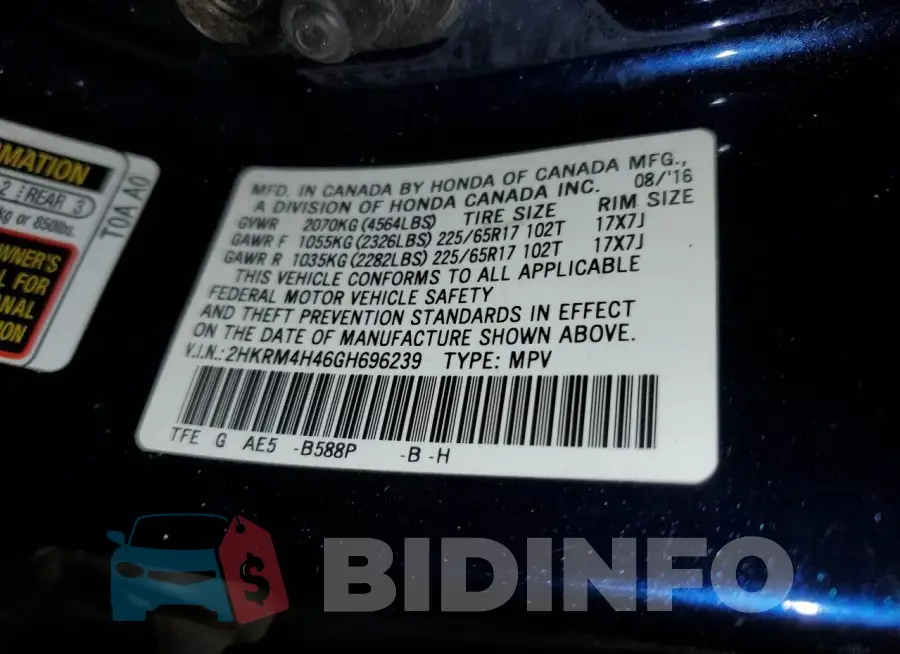 2HKRM4H46GH696239 Photo# 13