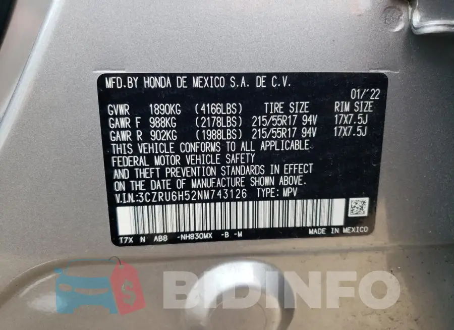 3CZRU6H52NM743126 Photo# 12
