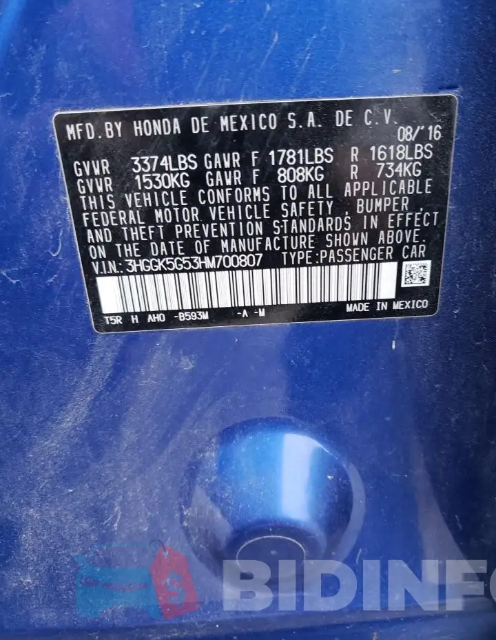 3HGGK5G53HM700807 Photo# 12