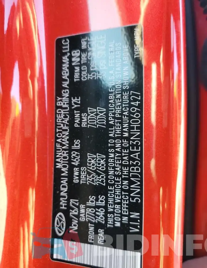 5NMJB3AE3NH069427 Photo# 14
