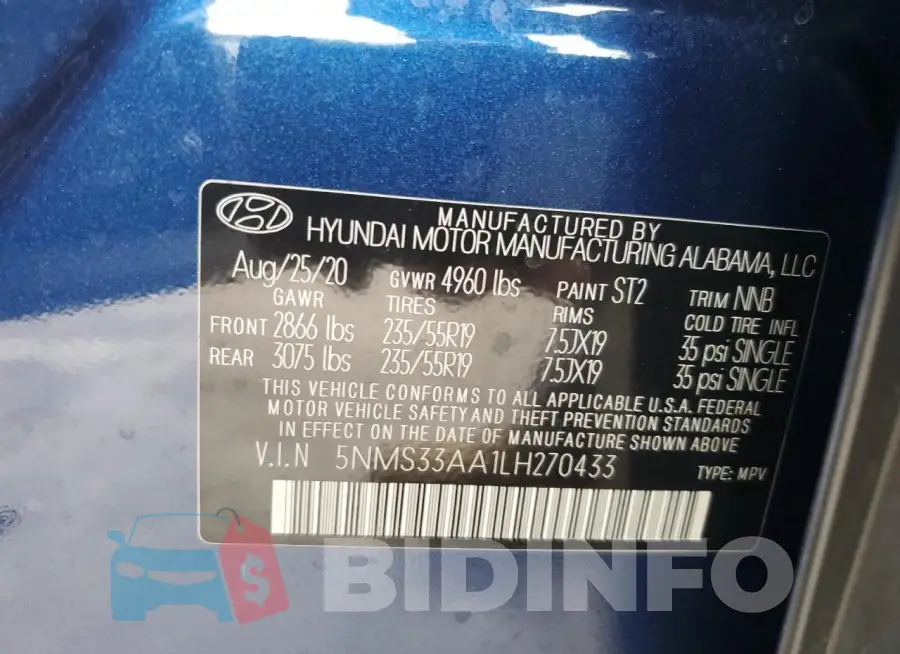 5NMS33AA1LH270433 Photo# 13