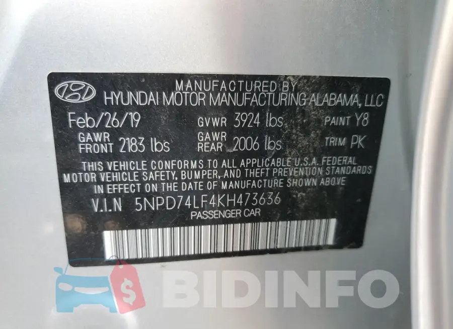 5NPD74LF4KH473636 Photo# 12