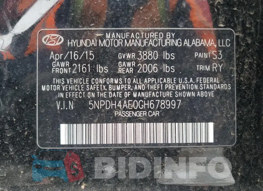 5NPDH4AE0GH678997 Photo# 13