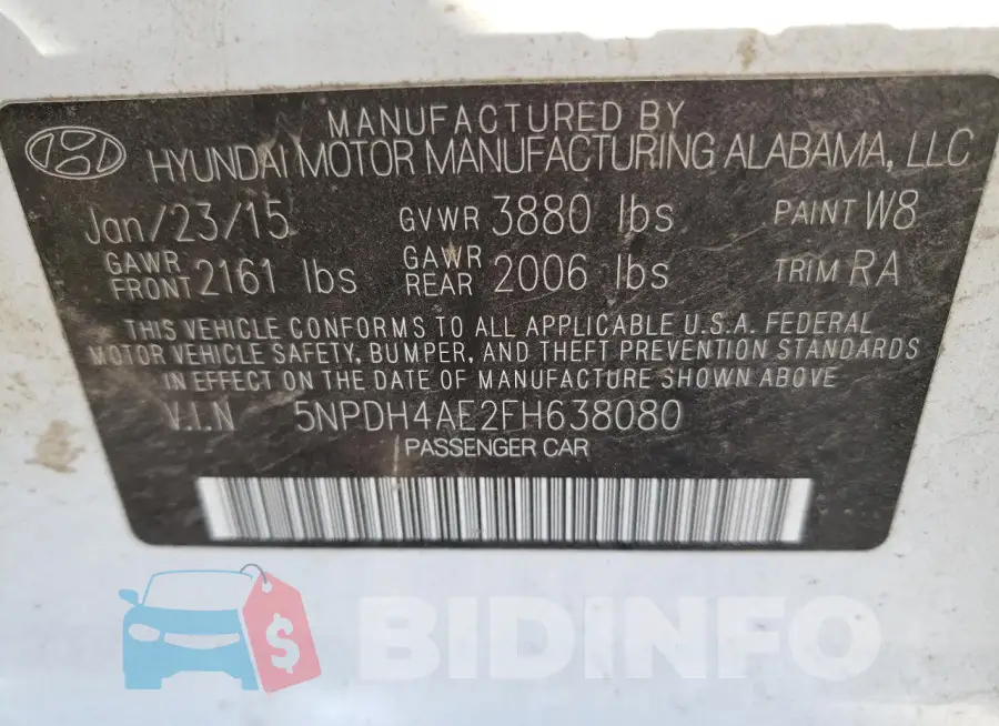 5NPDH4AE2FH638080 Photo# 12