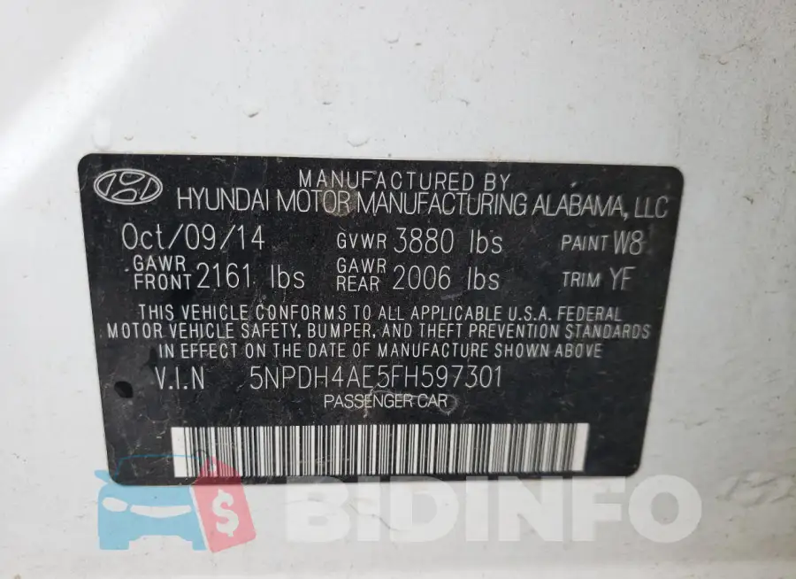5NPDH4AE5FH597301 Photo# 12