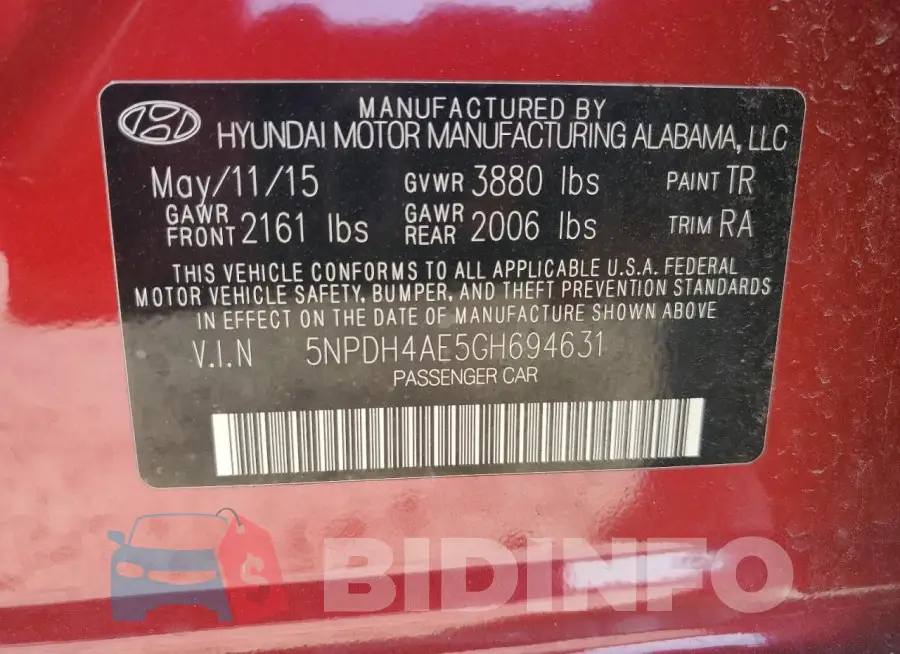 5NPDH4AE5GH694631 Photo# 12