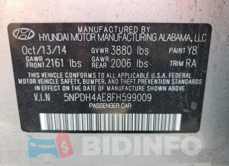 5NPDH4AE8FH599009 Photo# 12