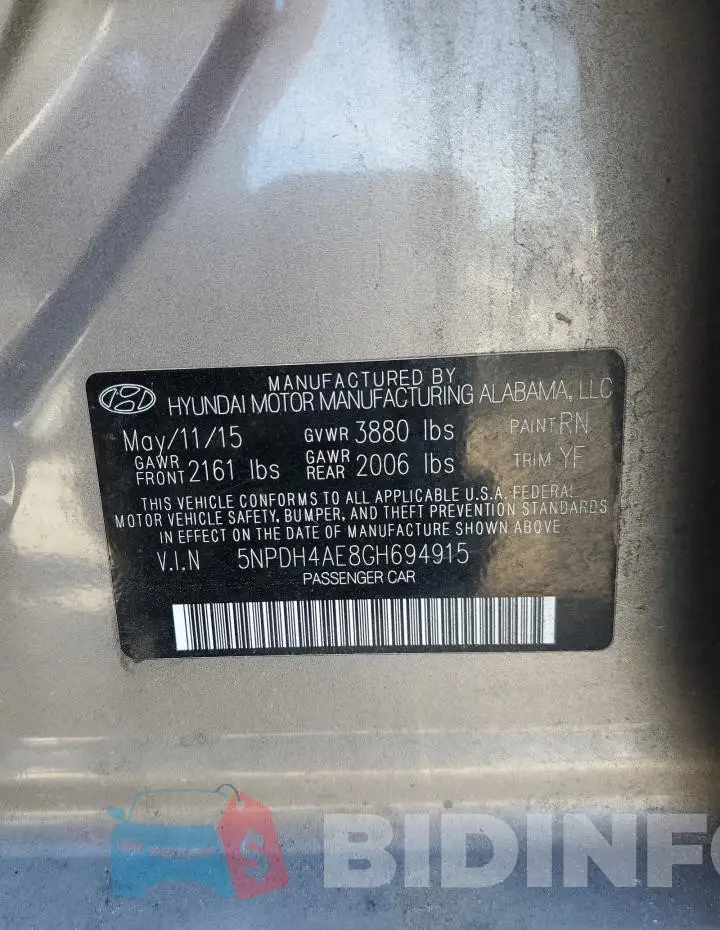 5NPDH4AE8GH694915 Photo# 13