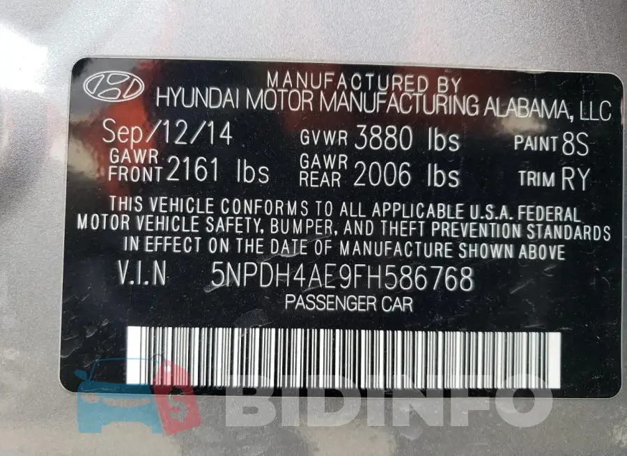 5NPDH4AE9FH586768 Photo# 12