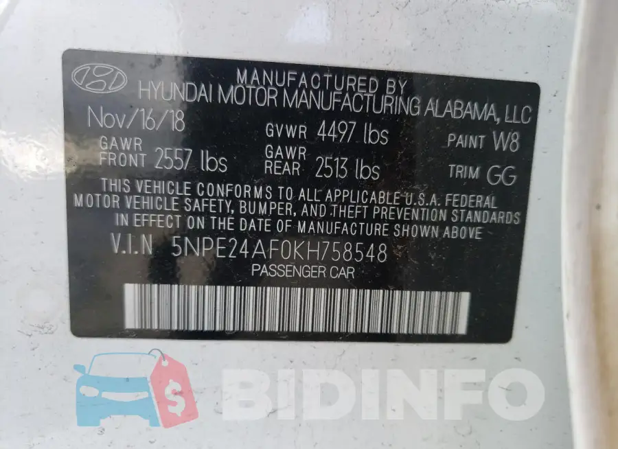 5NPE24AF0KH758548 Photo# 13