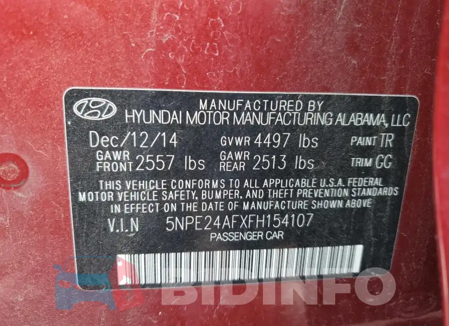 5NPE24AFXFH154107 Photo# 12