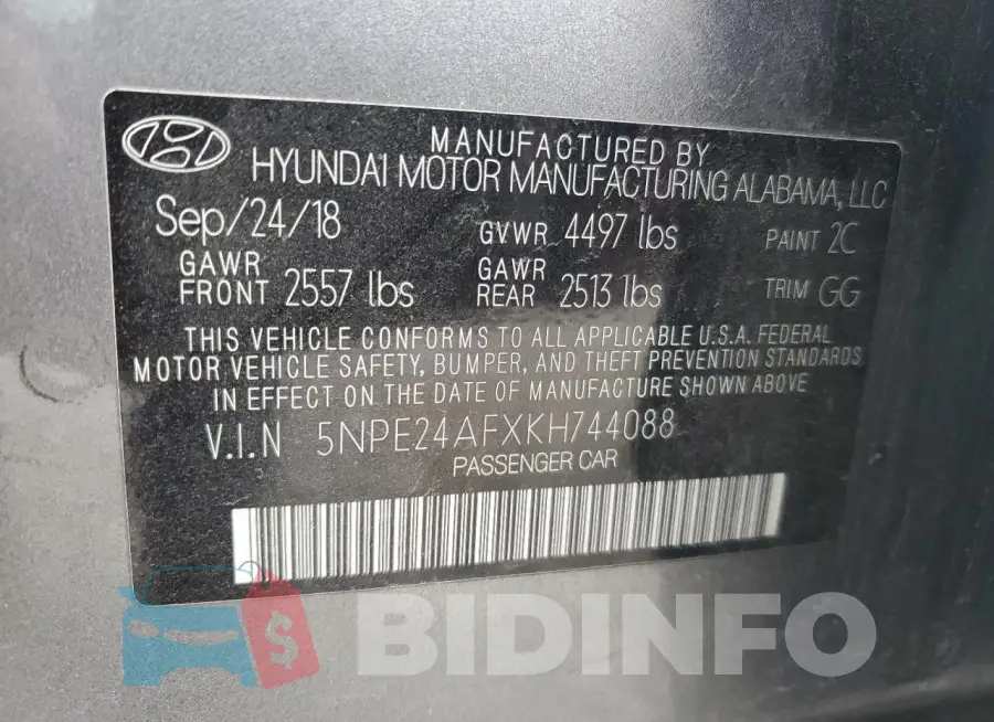 5NPE24AFXKH744088 Photo# 12