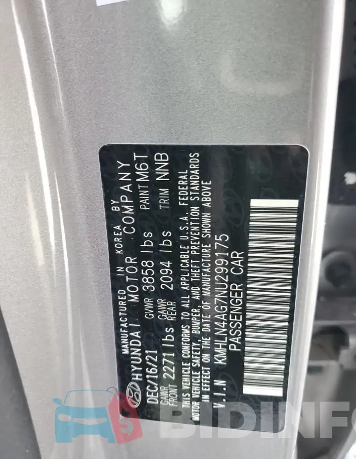 KMHLN4AG7NU299175 Photo# 13