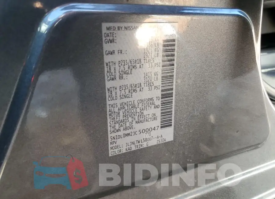 5N1DL0MM2JC500047 Photo# 12