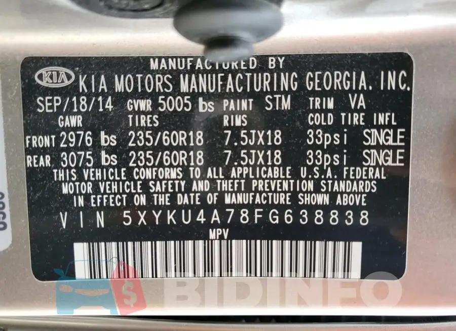 5XYKU4A78FG638838 Photo# 13
