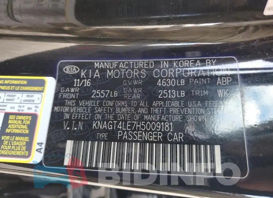 KNAGT4LE7H5009181 Photo# 12