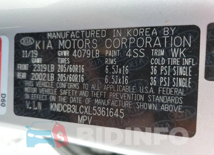 KNDCB3LCXL5361645 Photo# 13