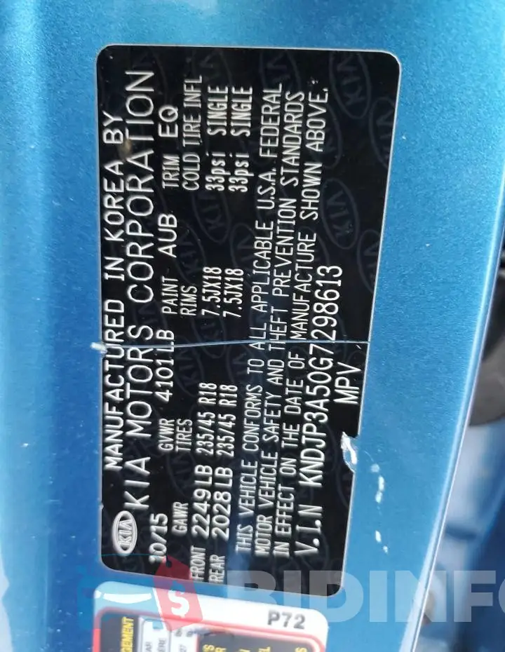 KNDJP3A50G7298613 Photo# 12