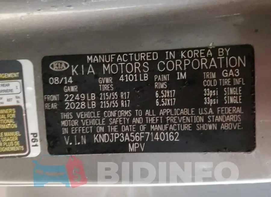 KNDJP3A56F7140162 Photo# 13