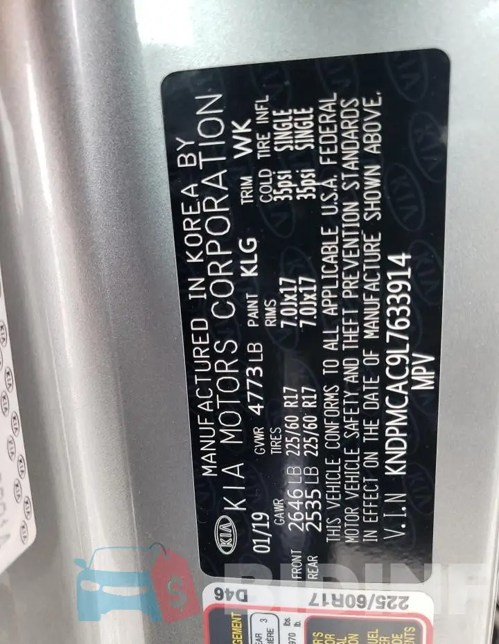 KNDPMCAC9L7633914 Photo# 13